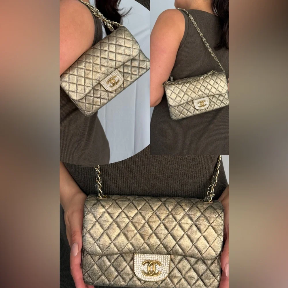 Limited Edition CHANEL Iridescent Classic Flap Bag with Crystal CC Lock - Picture 15 of 17